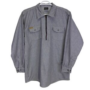 Prison Blues Men's Hickory Stripe Work Shirt Quarter Zip Size 2XT Gray Stripe